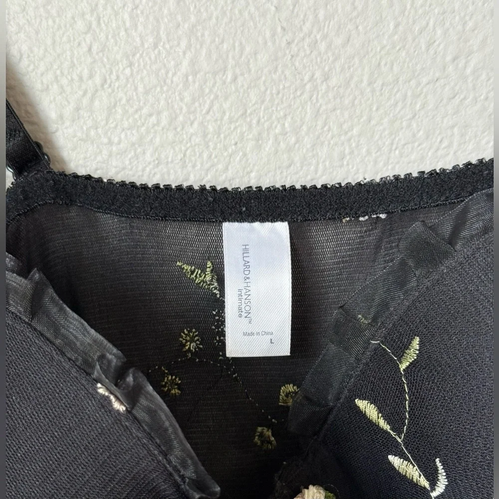 Hillard & Hanson Floral Bustier Slip Dress Black Pink Women’s Size Large Y2K - Picture 4 of 6